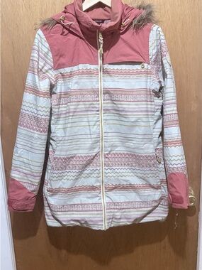 Burton Pink and White Patterned Ski Jacket